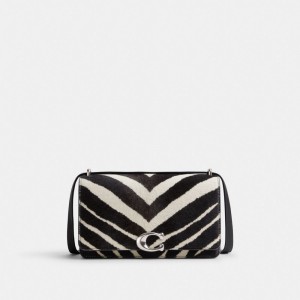 COACH® Bandit In Haircalf With Zebra Print Skulder Taske Dame Sølv Sort | DKLIN222