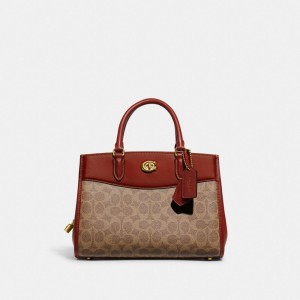 COACH® Brooke Carryall 28 In Signature Canvas Håndtaske Dame Brune Rød | DKYXP261