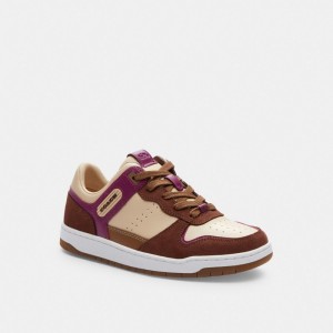 COACH® C201 Low Top Sneakers Dame Hvide Dyb Lilla | DKAHE713