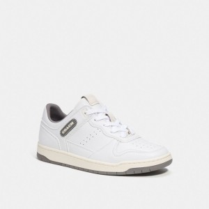 COACH® C201 Low Top Sneakers Dame Hvide Grå | DKSGW712