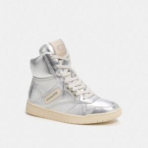 COACH® C202 High Top In Metallic Sneakers Herre Metal Sølv | DKFDL945