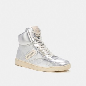 COACH® C202 High Top Sneakers Dame Sølv | DKGSM709