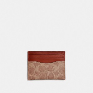 COACH® Card Case In Signature Canvas Håndtaske Dame Brune Rød | DKWNY257