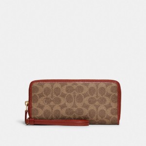 COACH® Continental In Signature Canvas Pung Dame Brune Rød | DKJPM116