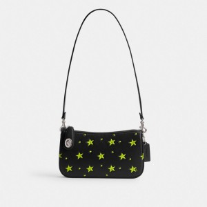 COACH® Cosmic Penn With Star Print Skulder Taske Dame Sølv Sort | DKHAC219