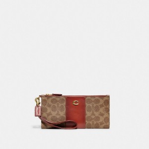 COACH® Double Zip In Signature Canvas Pung Dame Brune Rød | DKHAM115