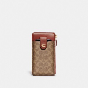 COACH® Essential Phone In Signature Canvas Pung Dame Brune Rød | DKDFV112