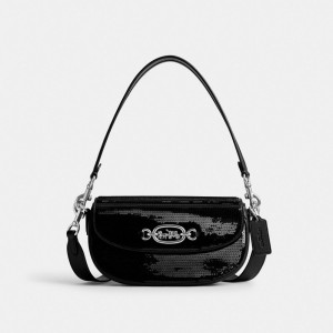 COACH® Harley 23 With Sequins Skulder Taske Dame Sølv Sort | DKPJH213