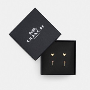 COACH® Heart And Lollipop Stud Set Øreringe Dame Guld Flerfarvede | DKCDK537