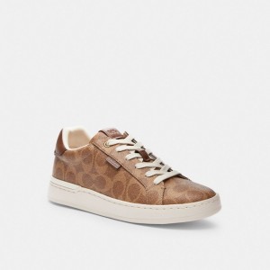 COACH® Lowline Luxe Low Top Sneakers Dame Brune | DKMQF697