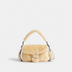 COACH® Pillow Tabby 18 In Shearling Skulder Taske Dame Sølv Hvide | DKPJB194