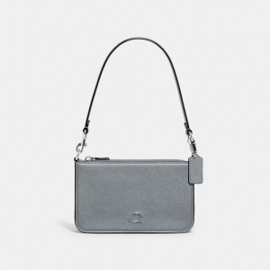 COACH® Pouch With Signature Canvas Håndtaske Dame Grå Blå | DKAHX245