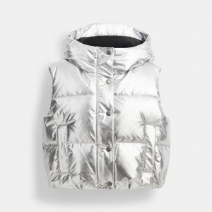 COACH® Puffer Vest In Metallic Jakke Dame Sølv | DKMQJ646