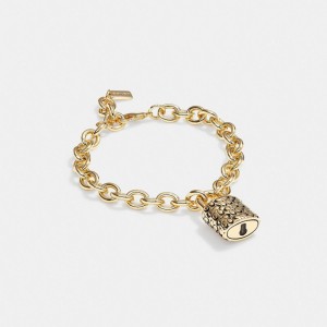 COACH® Quilted Padlock Chain Armbånd Dame Guld Sort | DKHAR552