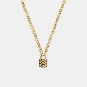 COACH® Quilted Padlock Chain Halskæde Dame Guld Sort | DKVRM493