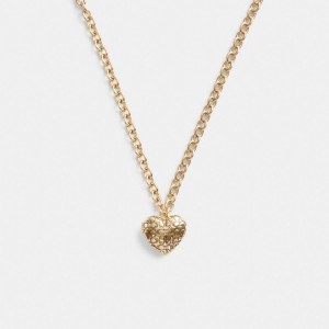 COACH® Quilted Signature Heart Locket Halskæde Dame Guld | DKNWB491