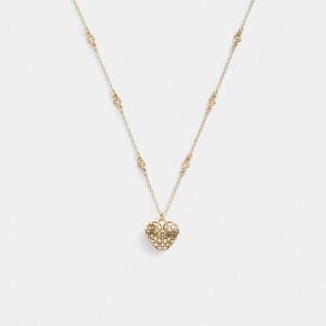 COACH® Quilted Signature Heart Pendant Halskæde Dame Guld | DKMQV490