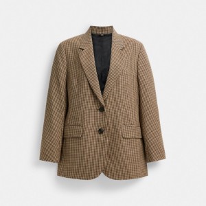 COACH® Relaxed Blazer Jakke Dame Brune Hvide | DKMQH645