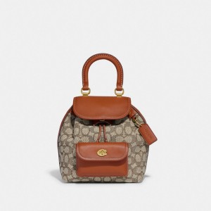 COACH® Riya 21 In Signature Textile Jacquard Rygsæk Dame Brune Grå | DKQMM359