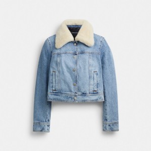 COACH® Shearling Collar Denim Jakke Dame Blå | DKBEF643