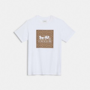 COACH® Signature Horse And Carriage In Organic Cotton T Shirts Dame Hvide Brune | DKYXN573