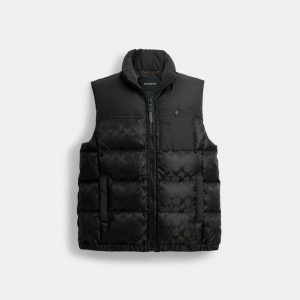 COACH® Signature Puffer Vest Frakke Herre Sort | DKWNR930