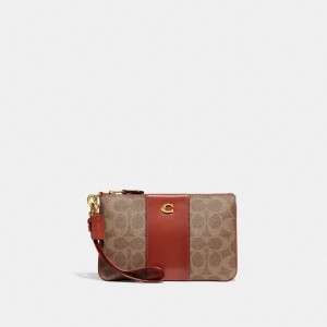 COACH® Small Wristlet In Signature Canvas Håndtaske Dame Brune Rød | DKMQY230