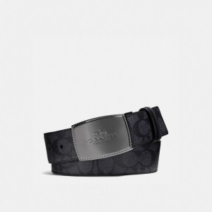 COACH® Stitched Plaque Buckle Cut To Size Reversible, 38 Mm Bælte Herre Grå Sort | DKZUJ808