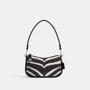 COACH® Swinger 20 With Zebra Print Skulder Taske Dame Sølv | DKCTS182