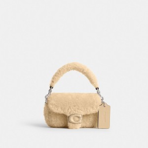 COACH® Tabby 12 In Shearling Crossbody Taske Dame Sølv Hvide | DKZUB275