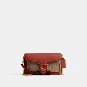 COACH® Tabby Wristlet In Signature Canvas Crossbody Taske Dame Brune Rød | DKDFJ268