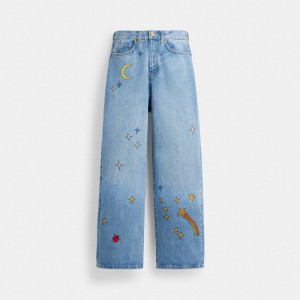 COACH® X Observed By Us 90's Fit Denim Jeans Bukser Dame Blå Flerfarvede | DKYXV625