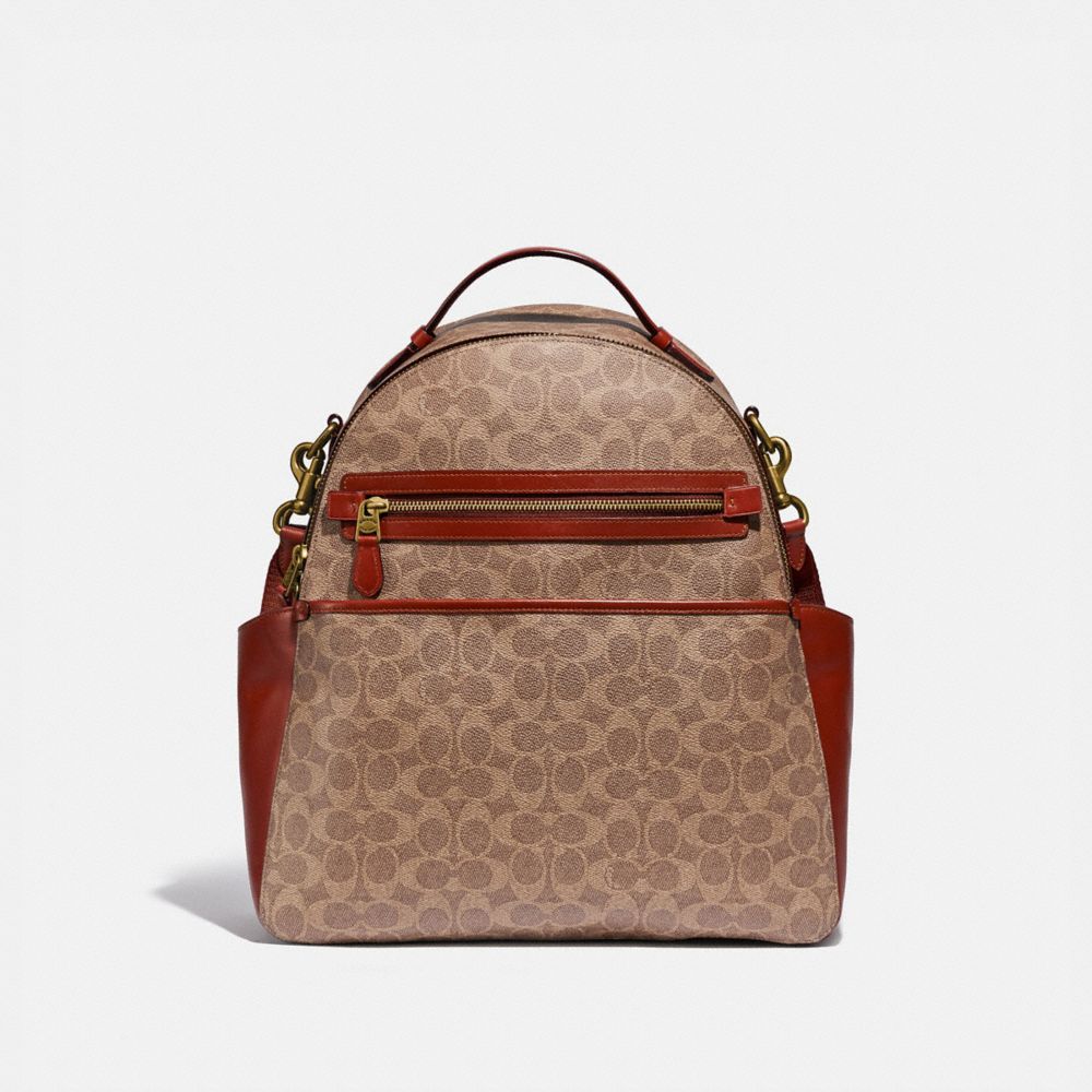 COACH® Baby In Signature Canvas Rygsæk Dame Brune Rød | DKHAH375