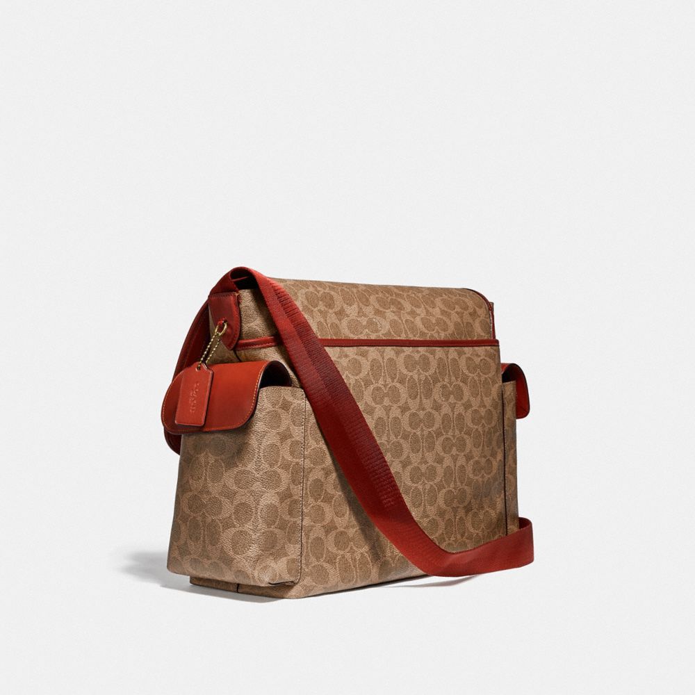 COACH® Baby Messenger In Signature Canvas Håndtaske Dame Brune Rød | DKILS263