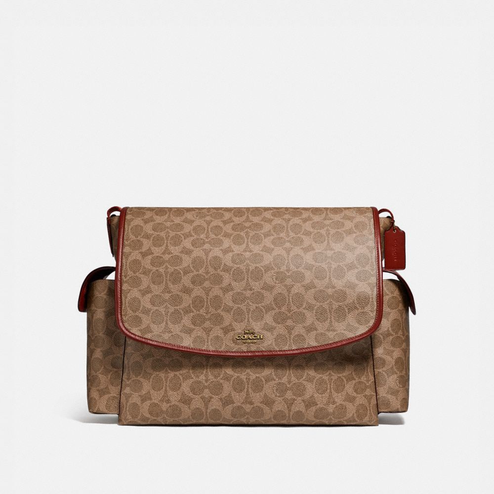 COACH® Baby Messenger In Signature Canvas Håndtaske Dame Brune Rød | DKILS263