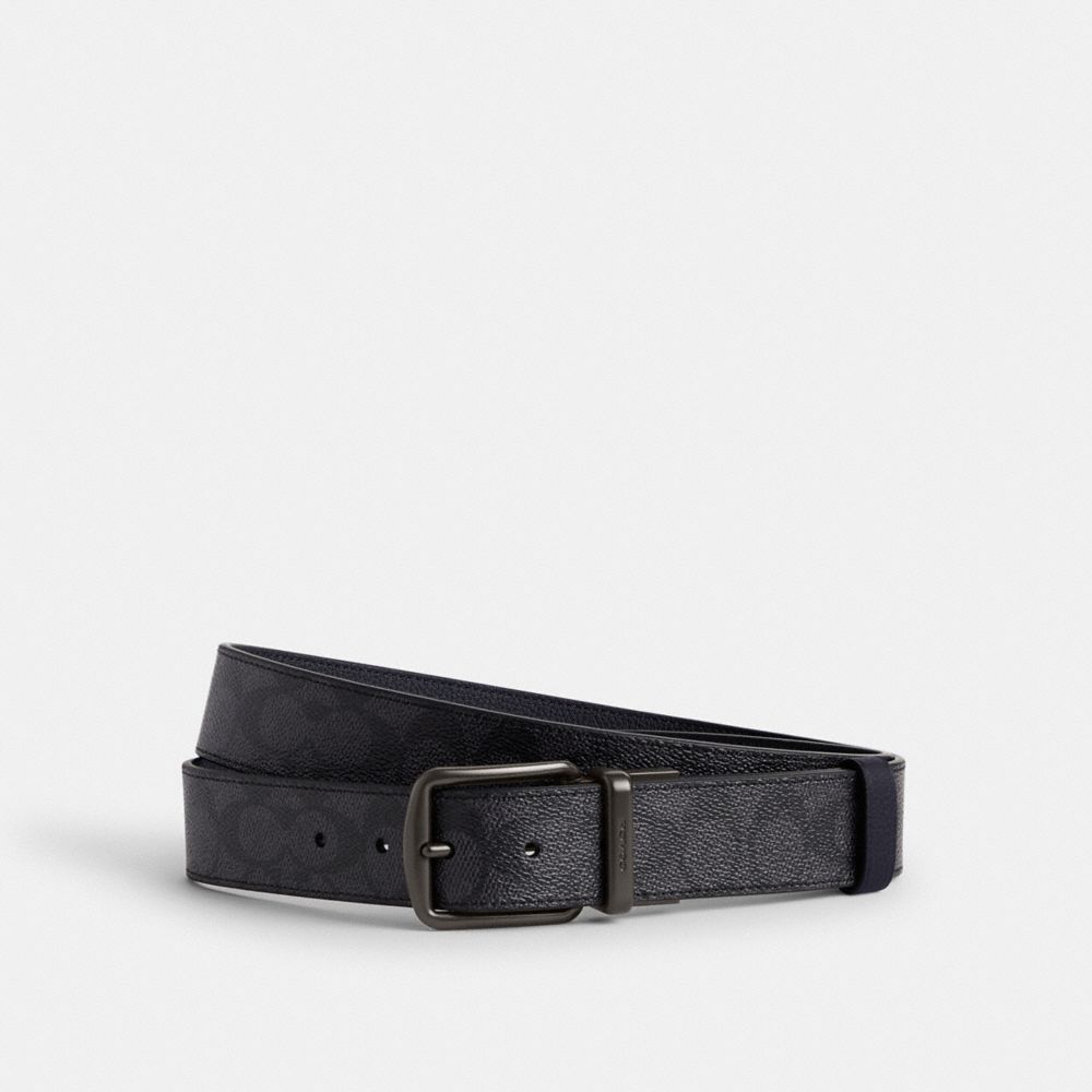 COACH® Boxed Harness And Signature Buckle Cut To Size Reversible, 38 Mm Bælte Herre Grå Mørkeblå | DKTCT823