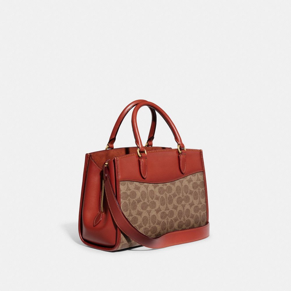 COACH® Brooke Carryall 28 In Signature Canvas Håndtaske Dame Brune Rød | DKYXP261