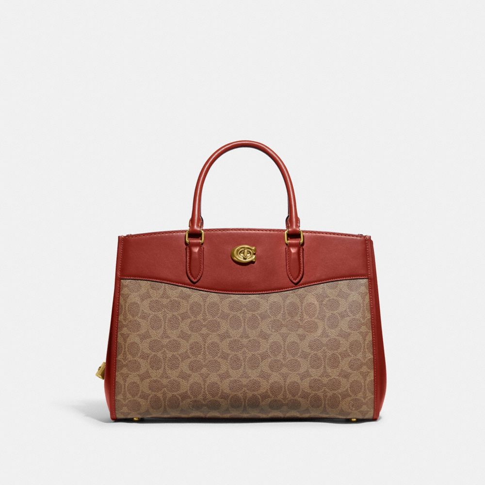 COACH® Brooke Carryall In Signature Canvas Håndtaske Dame Brune Rød | DKTCO260