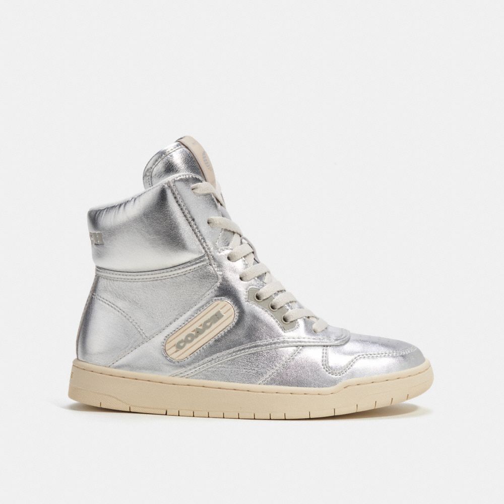 COACH® C202 High Top In Metallic Sneakers Herre Metal Sølv | DKFDL945