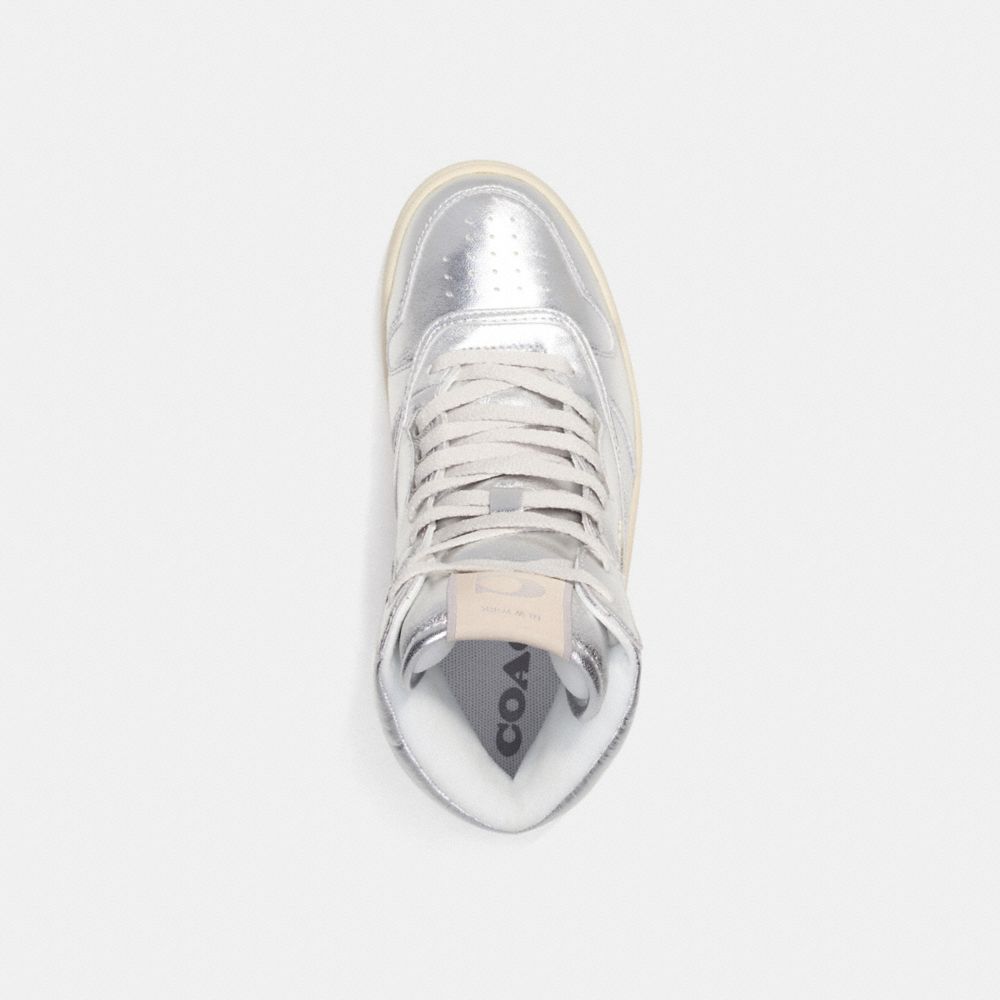 COACH® C202 High Top In Metallic Sneakers Herre Metal Sølv | DKFDL945