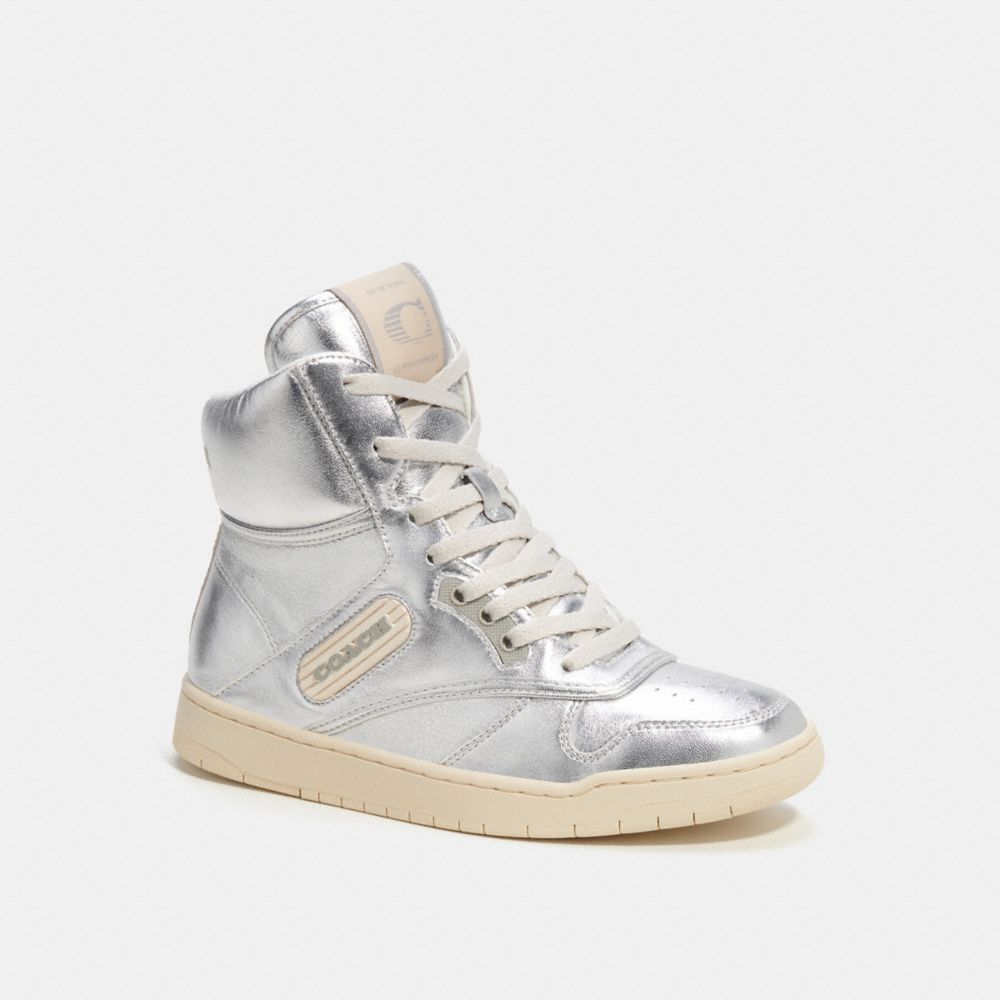 COACH® C202 High Top In Metallic Sneakers Herre Metal Sølv | DKFDL945