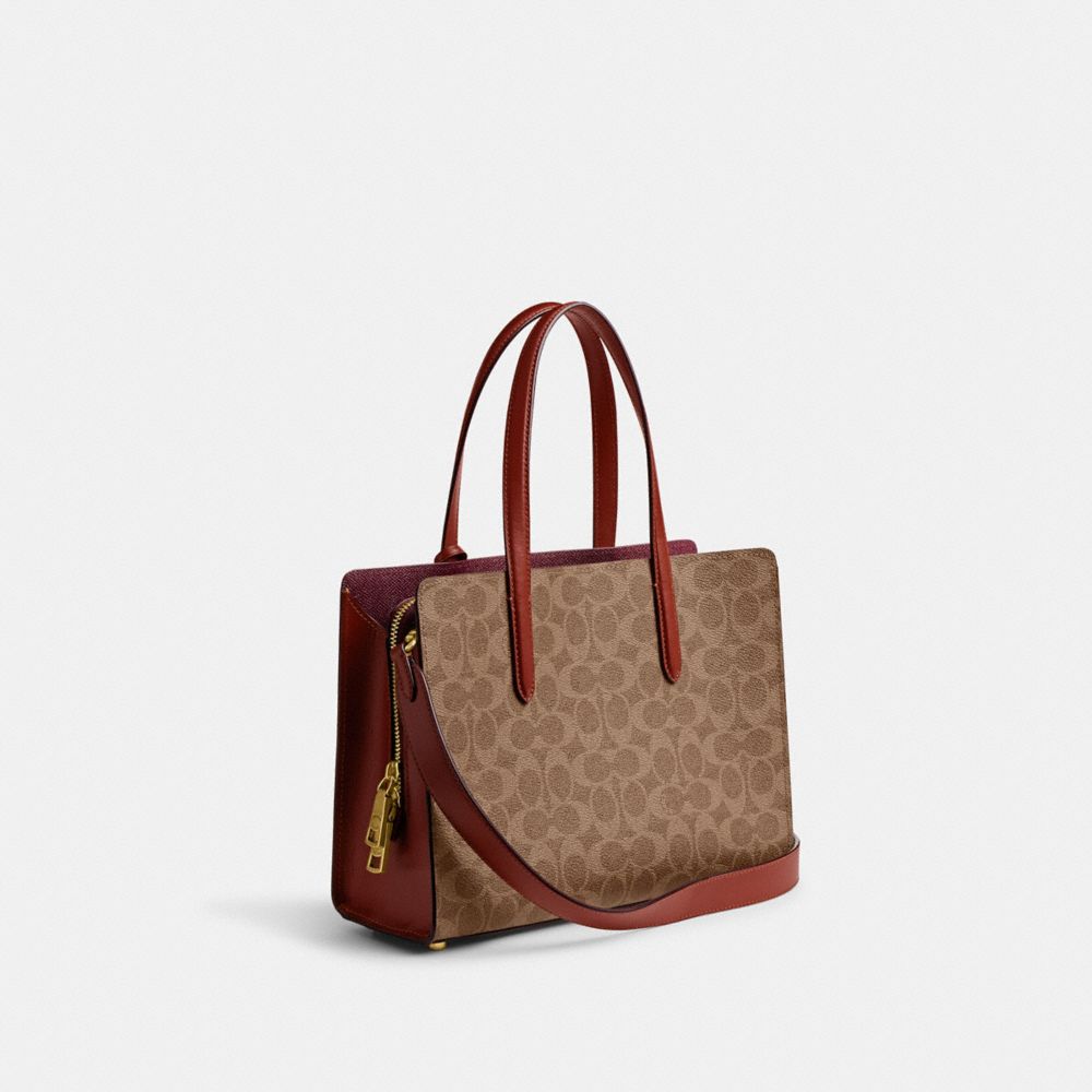 COACH® Carter Carryall 28 In Signature Canvas Håndtaske Dame Brune Rød | DKRVQ252