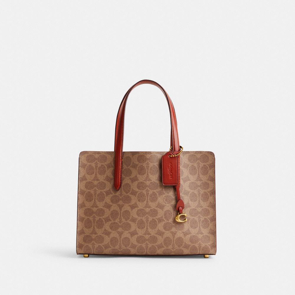 COACH® Carter Carryall 28 In Signature Canvas Håndtaske Dame Brune Rød | DKRVQ252