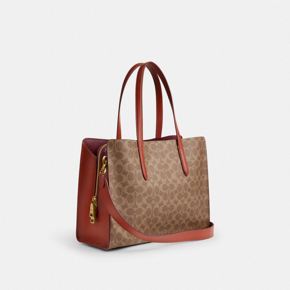 COACH® Carter Carryall In Signature Canvas Håndtaske Dame Brune Rød | DKTCM251