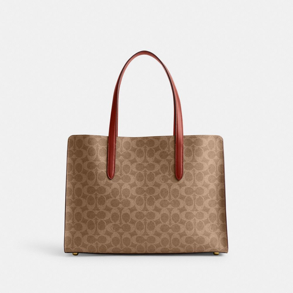 COACH® Carter Carryall In Signature Canvas Håndtaske Dame Brune Rød | DKTCM251