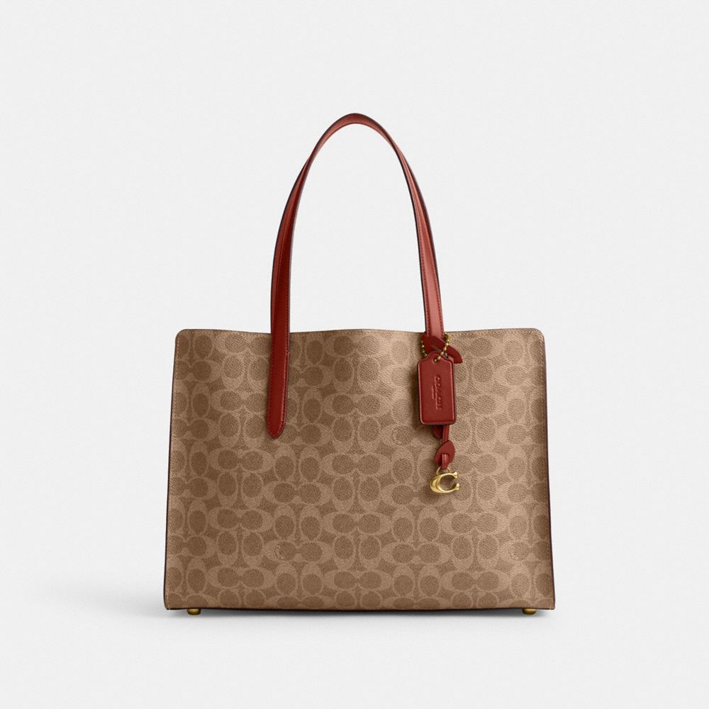 COACH® Carter Carryall In Signature Canvas Håndtaske Dame Brune Rød | DKTCM251