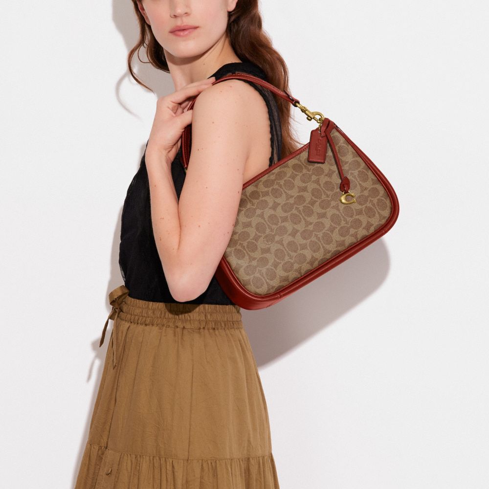 COACH® Cary In Signature Canvas Crossbody Taske Dame Brune Rød | DKYXI313