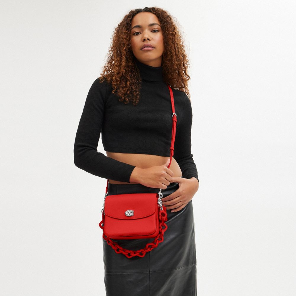 COACH® Cassie 19 With Heart Strap Crossbody Taske Dame Sølv Rød | DKWNR309