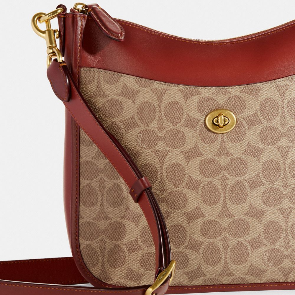 COACH® Chaise In Signature Canvas Crossbody Taske Dame Brune Rød | DKWNQ306