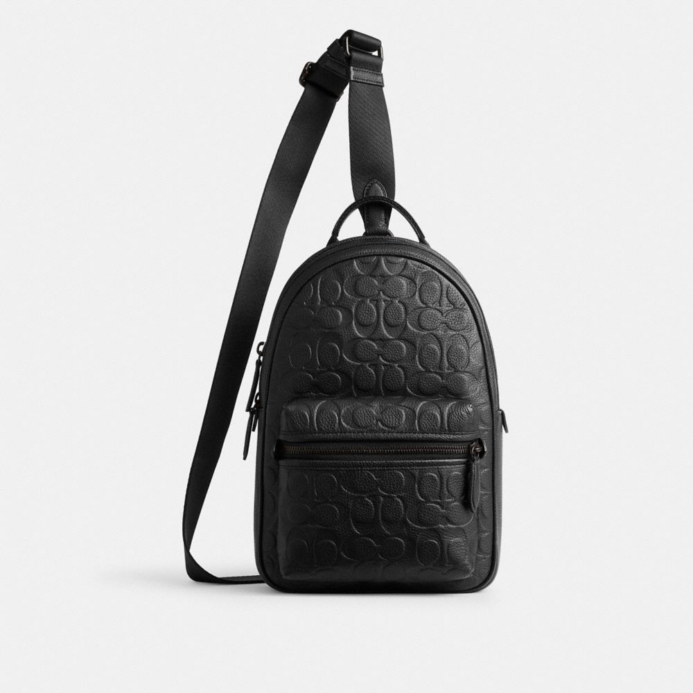 COACH® Charter Pack In Signature Leather Håndtaske Herre Sort | DKVRT850